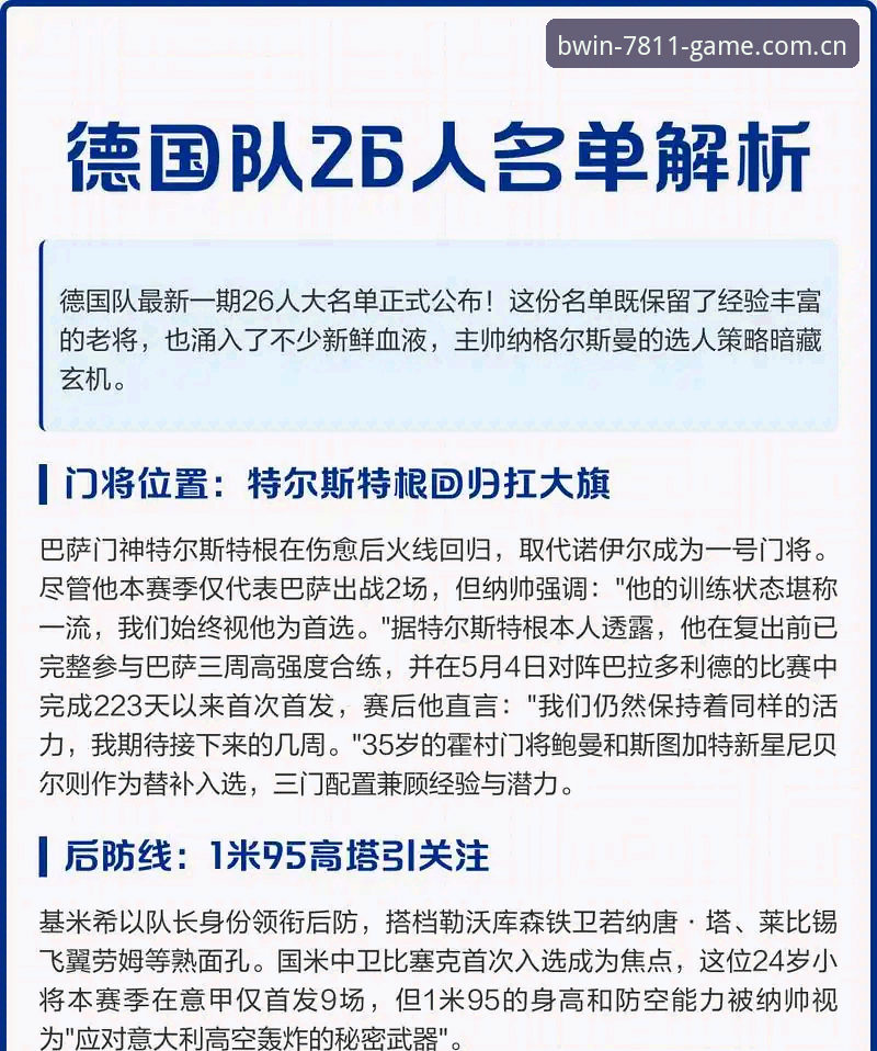德国队26人世界杯名单详解：诺伊尔回归与卡尔入围